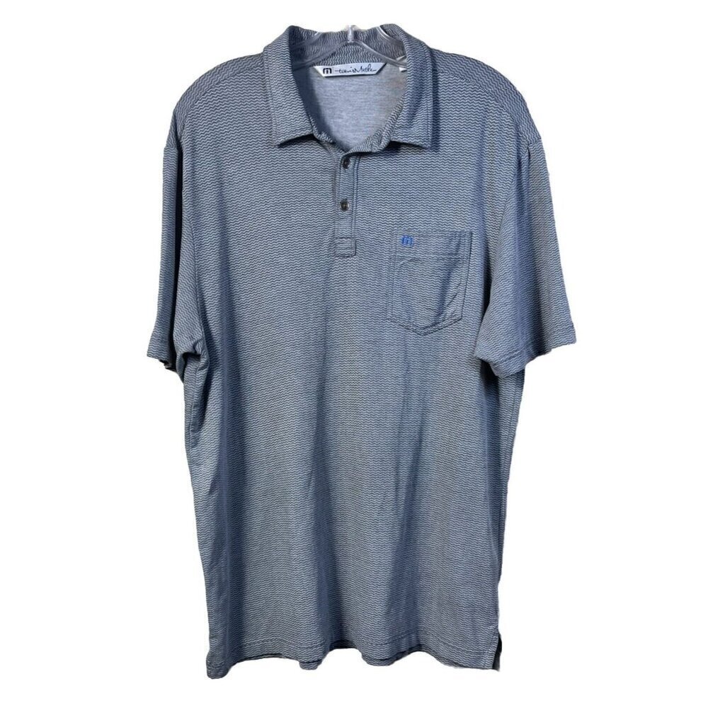 Travis Mathew Grey Performance Golf Polo Shirt Sz L Embroidered Logo Striped